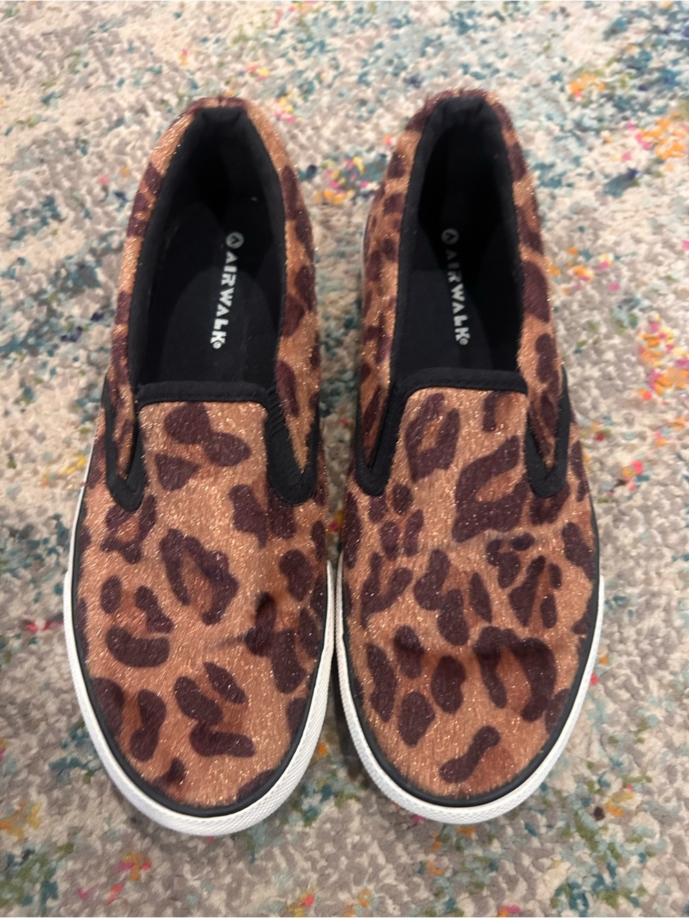 Airwalk Leopard-Print Glitter Slip-On Sneakers in Brown and Black